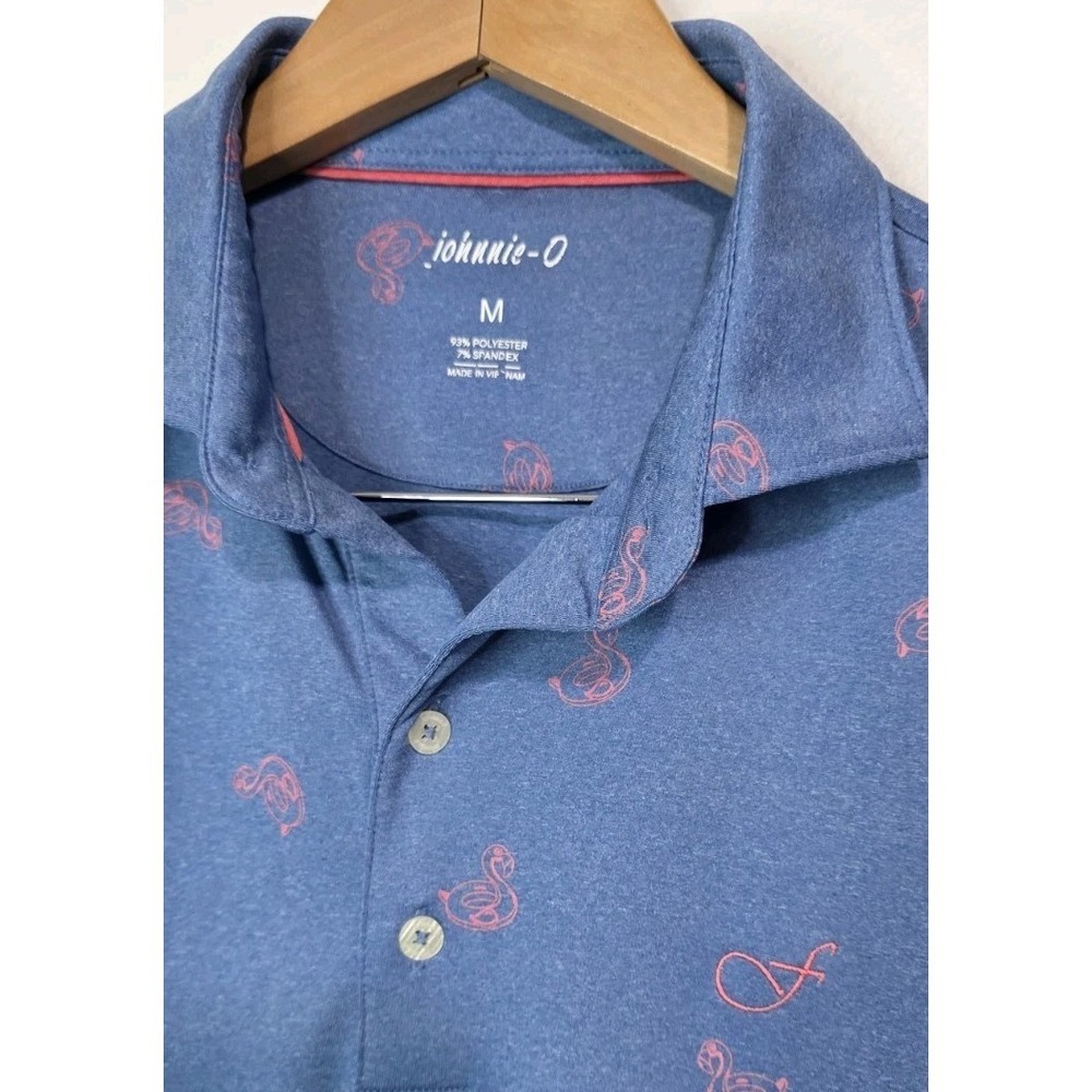 Johnnie-O Flamingo Floaty Printed Performance Golf Polo Shirt M Lake Blue EUC